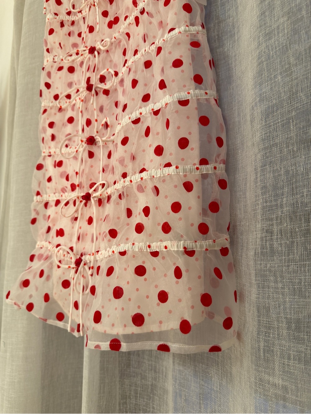 NWT For Love & Lemons Sheer Mini Dress with Red Polka Dots - Picture 4 of 7